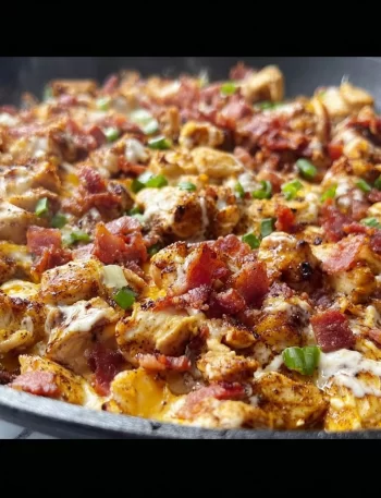 Delicious Blackstone Chicken Bacon Ranch Skillet with bacon and ranch flavor