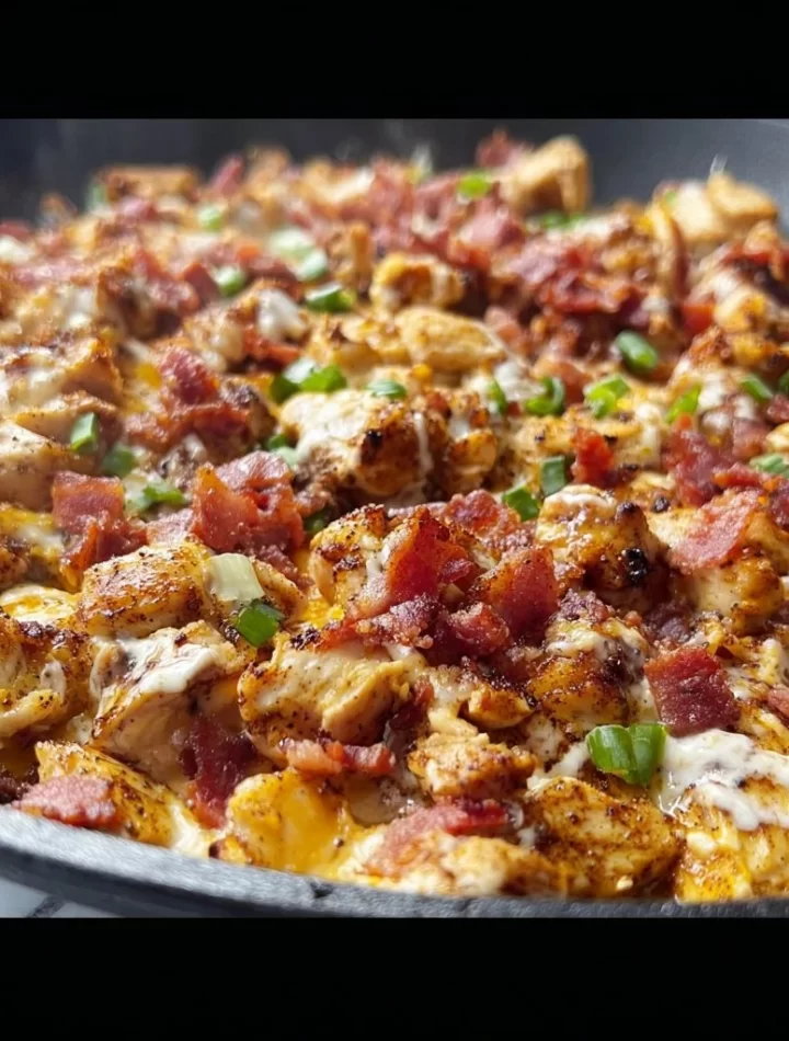 Delicious Blackstone Chicken Bacon Ranch Skillet with bacon and ranch flavor