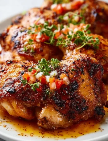 Delicious Blackstone grilled chicken thighs served on a plate