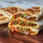 Homemade Blackstone Crunchwraps stacked with tasty fillings and crisp edges.