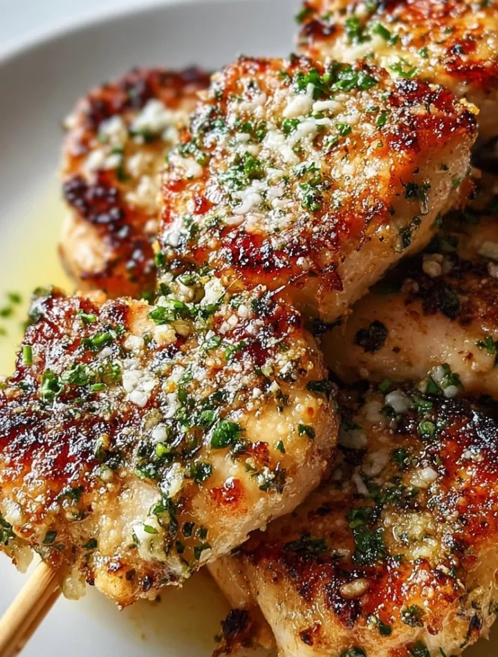 Delicious Blackstone Garlic Parmesan Chicken served on a plate with herbs