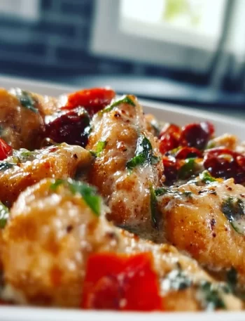 Plate of Blackstone Marry Me Chicken garnished with herbs and served with sides.