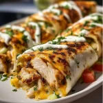 Delicious Blackstone Roast Chicken Loaded Chicken Burritos served with fresh toppings.