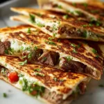 Delicious Blackstone steak quesadillas grilled to perfection.