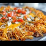Delicious Blackstone taco hash browns served on a plate with toppings
