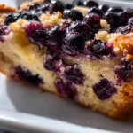 Slice of Blueberry Lemon Loaf with blueberries and lemon zest on a plate