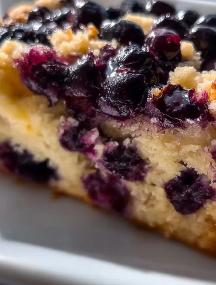 Slice of Blueberry Lemon Loaf with blueberries and lemon zest on a plate
