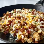Delicious Chicken Bacon Ranch Skillet with crispy bacon and creamy ranch sauce