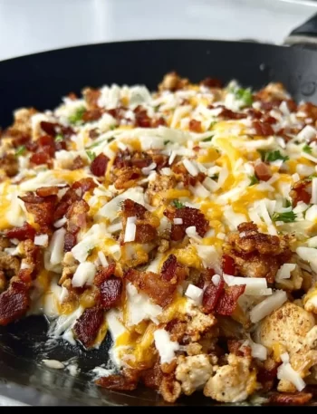 Delicious Chicken Bacon Ranch Skillet with crispy bacon and creamy ranch sauce
