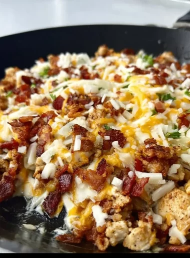 Delicious Chicken Bacon Ranch Skillet with crispy bacon and creamy ranch sauce