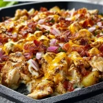 Delicious Chicken Bacon Ranch Skillet cooked on a Blackstone griddle