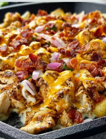 Delicious Chicken Bacon Ranch Skillet cooked on a Blackstone griddle