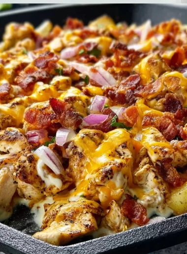 Delicious Chicken Bacon Ranch Skillet cooked on a Blackstone griddle