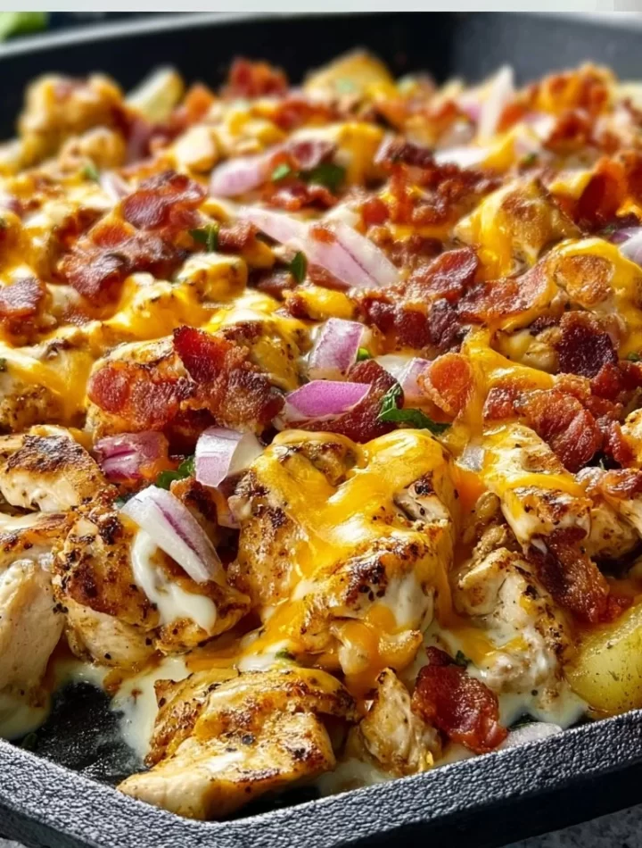 Delicious Chicken Bacon Ranch Skillet cooked on a Blackstone griddle