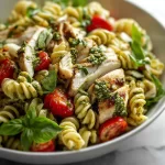 Delicious Chicken Pesto Pasta Salad with fresh ingredients and vibrant colors