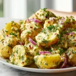 Classic mustard potato salad in a bowl, perfect for potlucks and gatherings.