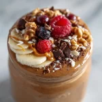 A delicious coffee smoothie jar filled with nutritious ingredients.