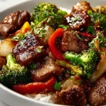 Cowboy stir fry with colorful vegetables in a skillet, ready for dinner.