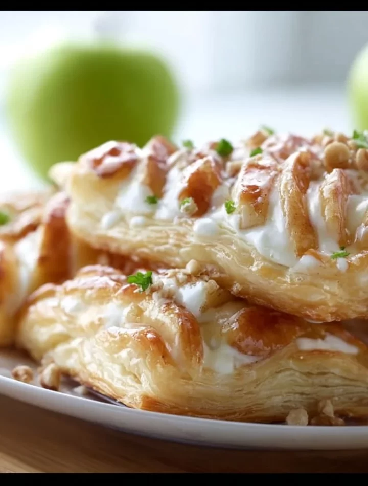 Cream cheese puff pastry with apples, fresh baked and ready to serve.