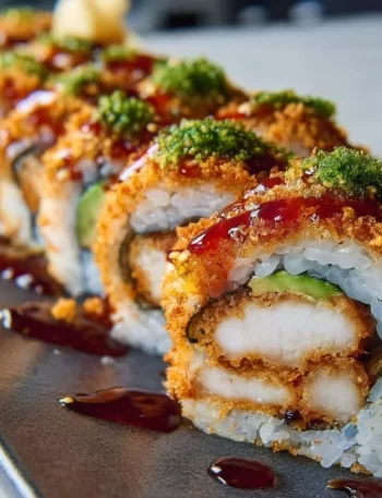 Crispy chicken tempura rolls served on a platter for summer parties