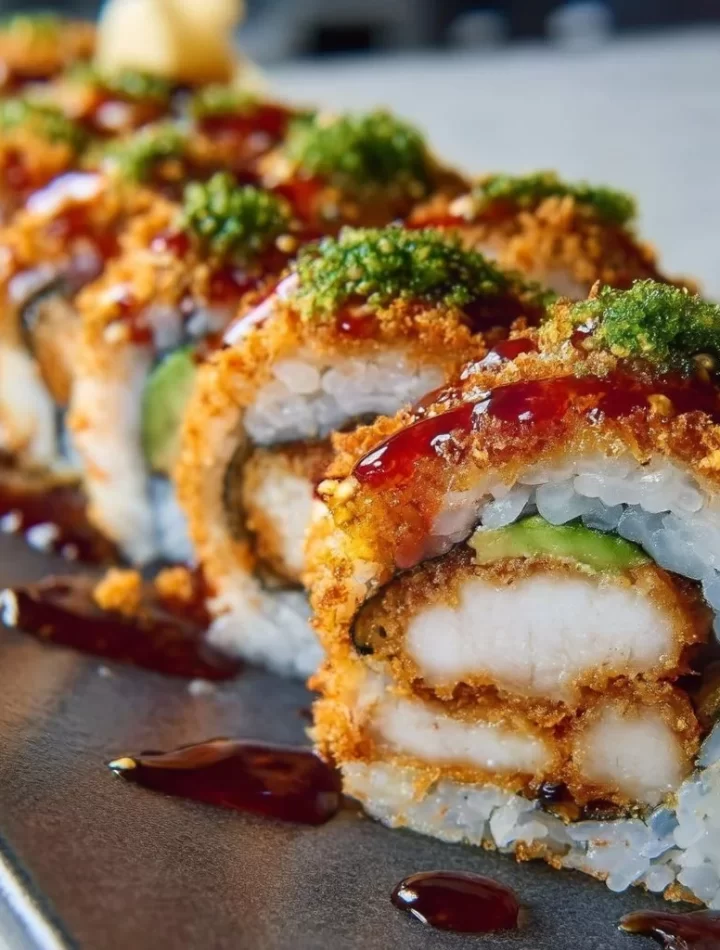 Crispy chicken tempura rolls served on a platter for summer parties