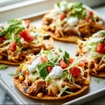 Crispy rotisserie chicken tostadas with vibrant toppings on a plate.