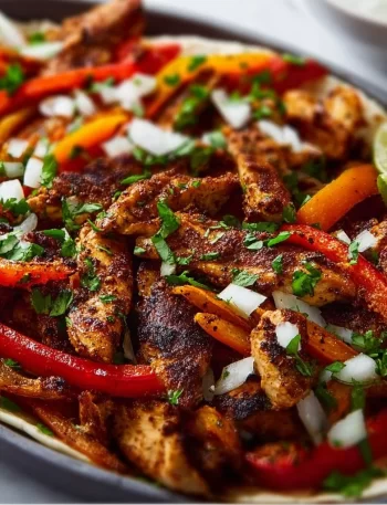 Delicious Blackstone chicken fajitas sizzling on the grill