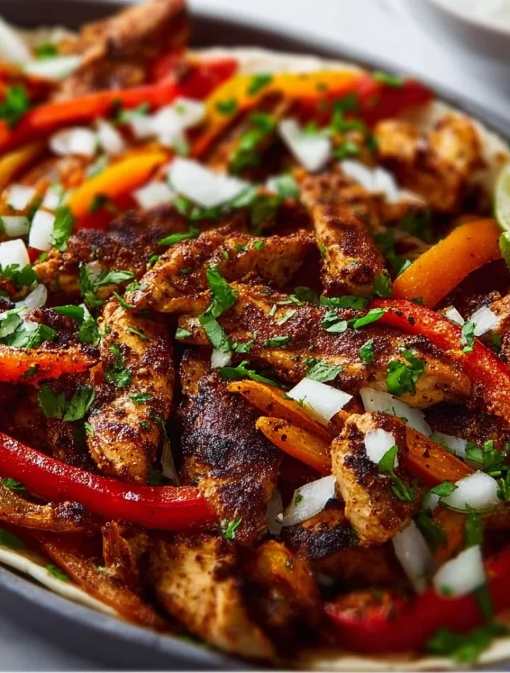 Delicious Blackstone chicken fajitas sizzling on the grill