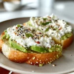 Easy cottage cheese avocado toast topped with herbs and spices