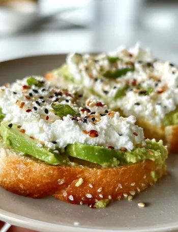 Easy cottage cheese avocado toast topped with herbs and spices