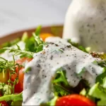 Homemade ranch dressing in a serving bowl with fresh vegetables