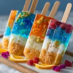 Colorful edible aquarium popsicles in a fish-shaped ice mold