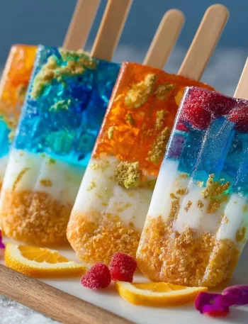 Colorful edible aquarium popsicles in a fish-shaped ice mold