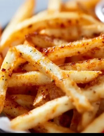 Crispy French fries cooking on a Blackstone griddle.