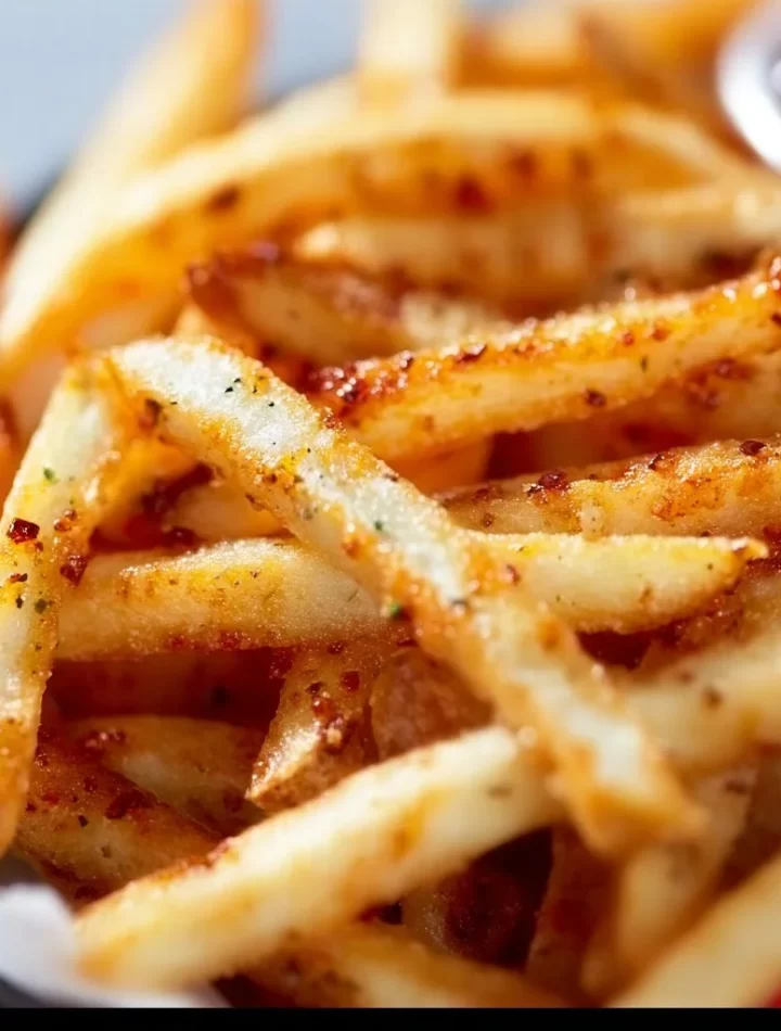 Crispy French fries cooking on a Blackstone griddle.