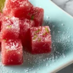 Frozen watermelon cubes with lime for a refreshing summer snack