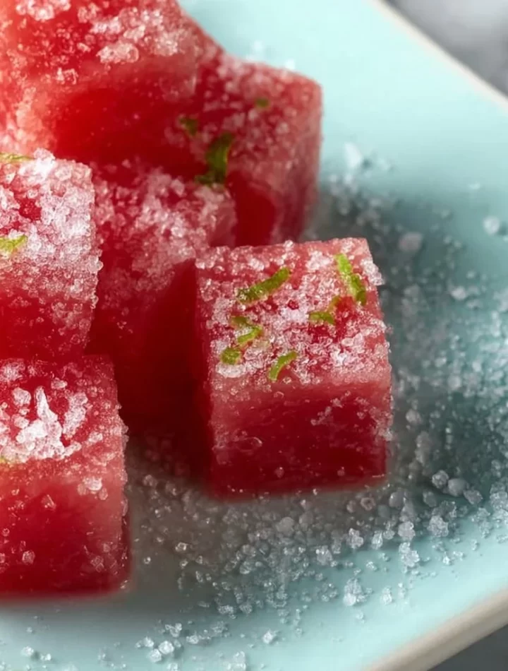 Frozen watermelon cubes with lime for a refreshing summer snack