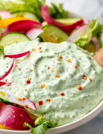 Delicious Green Goddess Dressing with fresh herbs and creamy texture.