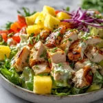 Delicious Hawaiian Chicken Salad with tropical fruits and greens