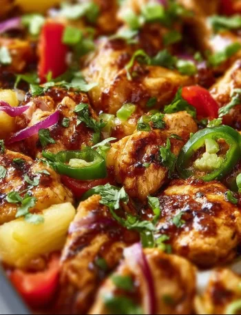 Delicious Hawaiian Chicken Sheet Pan recipe with tropical vegetables and flavors