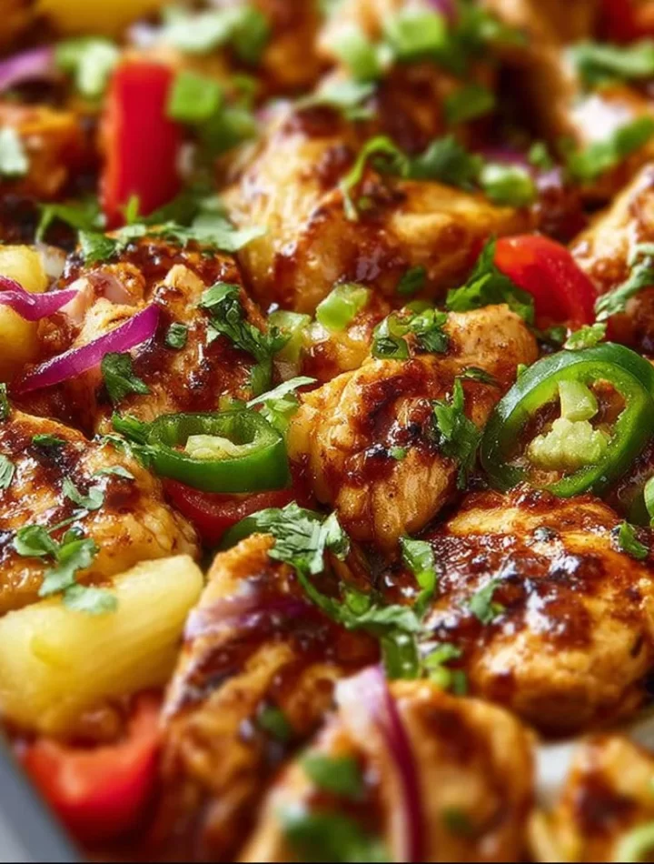 Delicious Hawaiian Chicken Sheet Pan recipe with tropical vegetables and flavors