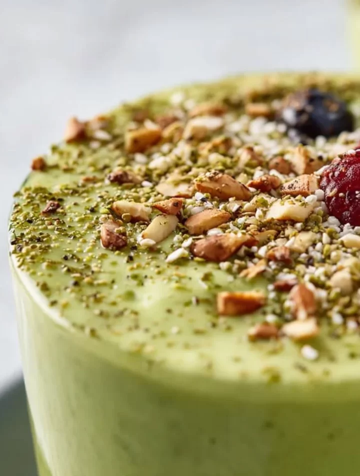 Healthy green smoothie with spinach, banana, and chia seeds in a glass