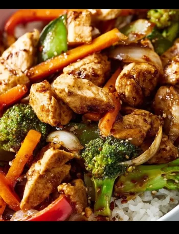 A delicious plate of hibachi chicken and vegetables grilled to perfection.