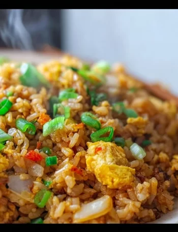 Plate of delicious Hibachi Fried Rice with vegetables and egg