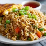Bowl of delicious Hibachi Fried Rice with vegetables and proteins