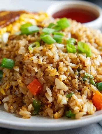 Bowl of delicious Hibachi Fried Rice with vegetables and proteins