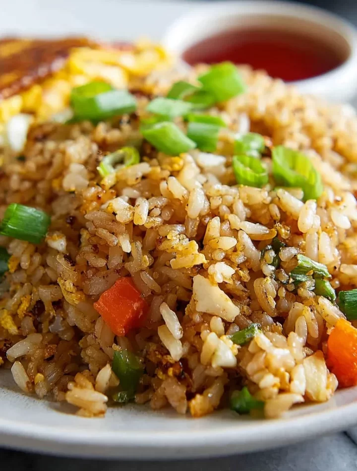 Bowl of delicious Hibachi Fried Rice with vegetables and proteins