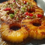 Fireball Grilled Pineapple cooked on a Blackstone Griddle with caramelized edges