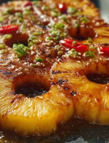 Fireball Grilled Pineapple cooked on a Blackstone Griddle with caramelized edges