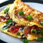 Delicious Blackstone omelet served on a plate with fresh ingredients.